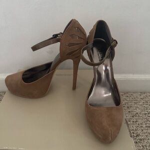 Women’s Tan Suede Ankle-Strap High Heels